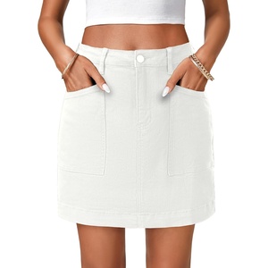 image:imageLYANER Womens Denim Skirt High Waist Casual Stretch Mini Jean Skirts with PocketsOffwhite