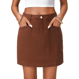 image:imageLYANER Womens Denim Skirt High Waist Casual Stretch Mini Jean Skirts with PocketsReddish Brown