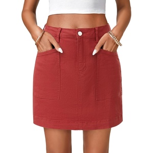 image:imageLYANER Womens Denim Skirt High Waist Casual Stretch Mini Jean Skirts with PocketsWine Red