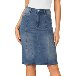 image:imageLYANER Womens Denim Skirt High Waisted Knee Length Summer Pencil Mermaid Stretch Jean SkirtsMedium Indigo