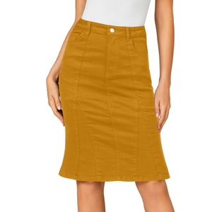 image:imageLYANER Womens Denim Skirt High Waisted Knee Length Summer Pencil Mermaid Stretch Jean SkirtsTurmeric