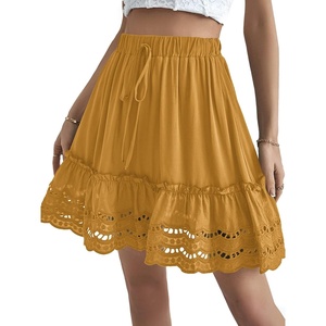 image:imageLYANER Womens Elastic Waist Self Tie Pullover Scallop Hem Pleated Casual Mini SkirtGinger