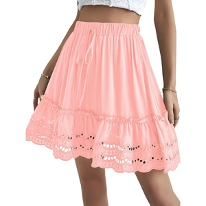 image:imageLYANER Womens Elastic Waist Self Tie Pullover Scallop Hem Pleated Casual Mini SkirtLight Pink