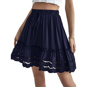 image:imageLYANER Womens Elastic Waist Self Tie Pullover Scallop Hem Pleated Casual Mini SkirtNavy Blue
