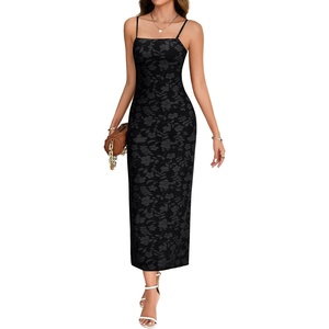 image:imageLYANER Womens Floral Lace Adjustable Spaghetti Strap Bodycon Elegant Long DressBlack