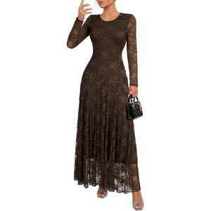 image:imageLYANER Womens Floral Lace Long Sleeve Flowy A Line Layered Wedding Guest Maxi DressBrown