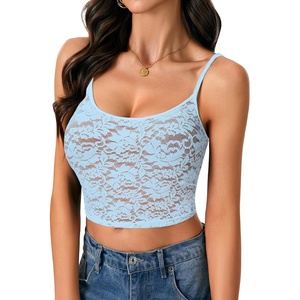 image:imageLYANER Womens Floral Lace See Through Scoop Neck Sleeveless Sexy Cami Crop TopBlue