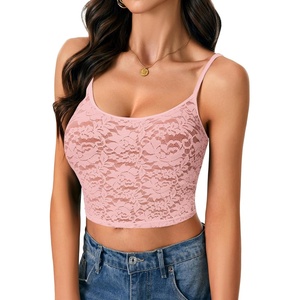 image:imageLYANER Womens Floral Lace See Through Scoop Neck Sleeveless Sexy Cami Crop TopLight Pink