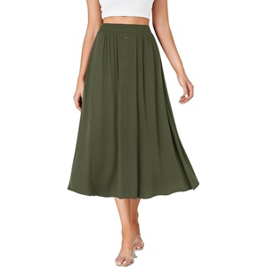 image:imageLYANER Womens High Elastic Waist Pleated Flare A Line Midi Skirt with Pockets Army Green XXLarge