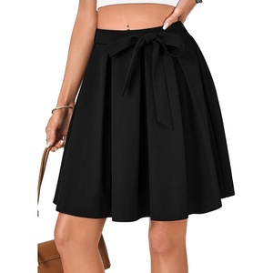 image:imageLYANER Womens High Waist Vinage Skirt Aline Flared Pleated Skater Casual Midi Skirts with BeltBlack