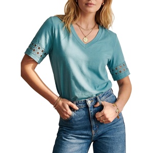 image:imageLYANER Womens Hollow Out Short Sleeve V Neck Dressy Casual Blouse Top ShirtsTeal Blue
