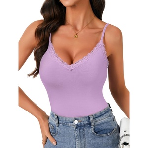 image:imageLYANER Womens Lace V Neck Camisole Adjustable Spaghetti Strap Cami Tops Sleeveless Tank ShirtsLight Purple