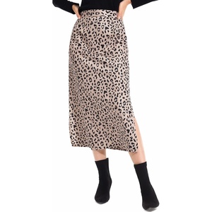 image:imageLYANER Womens Leopard Print Side Split High Waist Zipper Midi SkirtCoffee