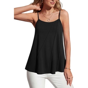 image:imageLYANER Womens Ruffle Sleeveless Scoop Neck Spaghetti Strap Casual Cami Tank TopBlack