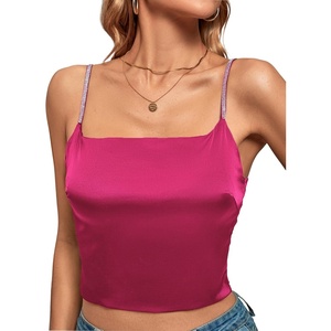 image:imageLYANER Womens Satin Rinestone Spaghetti Straps Square Neck Sleeveless Cami Crop TopDark Rose