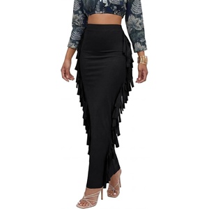 image:imageLYANER Womens Skirt Fringe Side Tassel Elastic Waist Slim Bodycon Long Maxi Pencil Skirts for ClubBlack