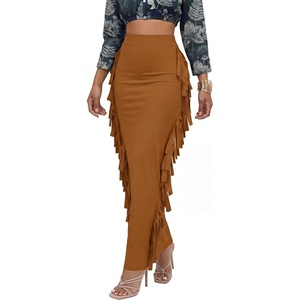 image:imageLYANER Womens Skirt Fringe Side Tassel Elastic Waist Slim Bodycon Long Maxi Pencil Skirts for ClubCaramel