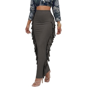 image:imageLYANER Womens Skirt Fringe Side Tassel Elastic Waist Slim Bodycon Long Maxi Pencil Skirts for ClubDark Gray