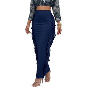 image:imageLYANER Womens Skirt Fringe Side Tassel Elastic Waist Slim Bodycon Long Maxi Pencil Skirts for ClubPure Navy Blue