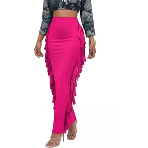 image:imageLYANER Womens Skirt Fringe Side Tassel Elastic Waist Slim Bodycon Long Maxi Pencil Skirts for ClubRose