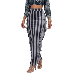 image:imageLYANER Womens Skirt Fringe Side Tassel Elastic Waist Slim Bodycon Long Maxi Pencil Skirts for ClubStripe Gray