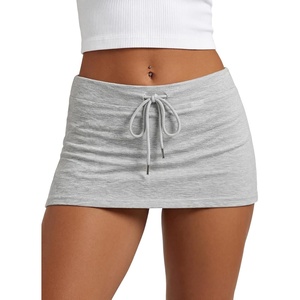 image:imageLYANER Womens Stretchy Mid Rise Drawstring Side Slit Going Out Mini Skirt with ShortsLight Gray
