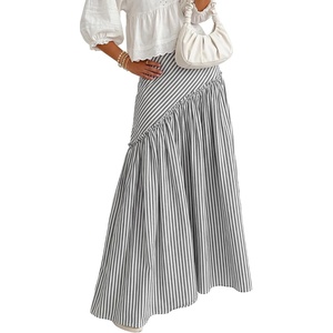 image:imageLYANER Womens Striped High Waisted Ruched Ruffle Flowy A Line Boho Maxi SkirtsBlack