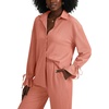 image:imageLYANER Womens 2 Piece Outfits Button Down Long Sleeve Shirt and Wide Leg Pants SetCoral Powder