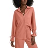 image:imageLYANER Womens 2 Piece Outfits Button Down Long Sleeve Shirt and Wide Leg Pants SetCoral Powder