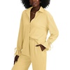 image:imageLYANER Womens 2 Piece Outfits Button Down Long Sleeve Shirt and Wide Leg Pants SetLight Yellow