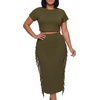image:imageLYANER Womens 2 Piece Outfits Crew Neck Fringe Short Sleeve Crop Top and Tassel Trim Bodycon Midi Skirt SetArmy Green