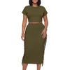 image:imageLYANER Womens 2 Piece Outfits Crew Neck Fringe Short Sleeve Crop Top and Tassel Trim Bodycon Midi Skirt SetArmy Green