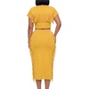 image:imageLYANER Womens 2 Piece Outfits Crew Neck Fringe Short Sleeve Crop Top and Tassel Trim Bodycon Midi Skirt SetGinger