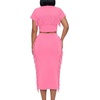 image:imageLYANER Womens 2 Piece Outfits Crew Neck Fringe Short Sleeve Crop Top and Tassel Trim Bodycon Midi Skirt SetSolid Pink