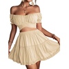 image:imageLYANER Womens 2 Piece Outfits Floral Off Shoulder Tie Up Crop Top and Mini Skirt SetBeige