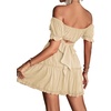 image:imageLYANER Womens 2 Piece Outfits Floral Off Shoulder Tie Up Crop Top and Mini Skirt SetBeige