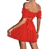 image:imageLYANER Womens 2 Piece Outfits Off Shoulder Tie Up Back Crop Top and Mini Skirt Set Solid Red XSmall