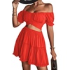 image:imageLYANER Womens 2 Piece Outfits Off Shoulder Tie Up Back Crop Top and Mini Skirt Set Solid Red XSmall