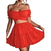 image:imageLYANER Womens 2 Piece Outfits Off Shoulder Tie Up Back Crop Top and Mini Skirt Set Solid Red XSmall