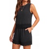 image:imageLYANER Womens 2 Piece Shorts Sets Sleeveless Crew Neck Tank Tops Elastic Waist Bottom Lace Trim MatchingBlack
