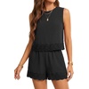 image:imageLYANER Womens 2 Piece Shorts Sets Sleeveless Crew Neck Tank Tops Elastic Waist Bottom Lace Trim MatchingBlack