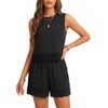 image:imageLYANER Womens 2 Piece Shorts Sets Sleeveless Crew Neck Tank Tops Elastic Waist Bottom Lace Trim MatchingBlack