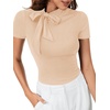 image:imageLYANER Womens Bow Tie Knot Mock Neck Short Sleeve Work Tee TShirt Tunic TopBeige