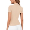 image:imageLYANER Womens Bow Tie Knot Mock Neck Short Sleeve Work Tee TShirt Tunic TopBeige