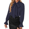 image:imageLYANER Womens Bow Tie Neck Blouse Ruffle Long Sleeve Business Dressy Office Shirt TopNavy Blue
