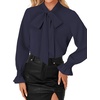 image:imageLYANER Womens Bow Tie Neck Blouse Ruffle Long Sleeve Business Dressy Office Shirt TopNavy Blue