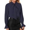 image:imageLYANER Womens Bow Tie Neck Blouse Ruffle Long Sleeve Business Dressy Office Shirt TopNavy Blue