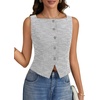 image:imageLYANER Womens Button Down Sleeveless Tank Tops Square Neck Going Out Crop Top Vest ShirtBlack