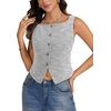image:imageLYANER Womens Button Down Sleeveless Tank Tops Square Neck Going Out Crop Top Vest ShirtBlack
