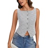 image:imageLYANER Womens Button Down Sleeveless Tank Tops Square Neck Going Out Crop Top Vest ShirtBlack